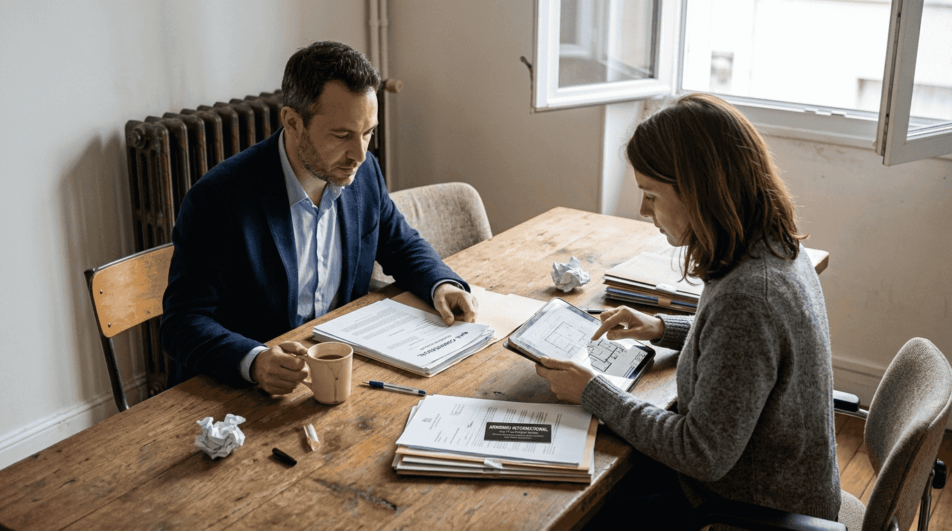 Échange entre collègues autour de la gestion stratégique d’un portefeuille locatif