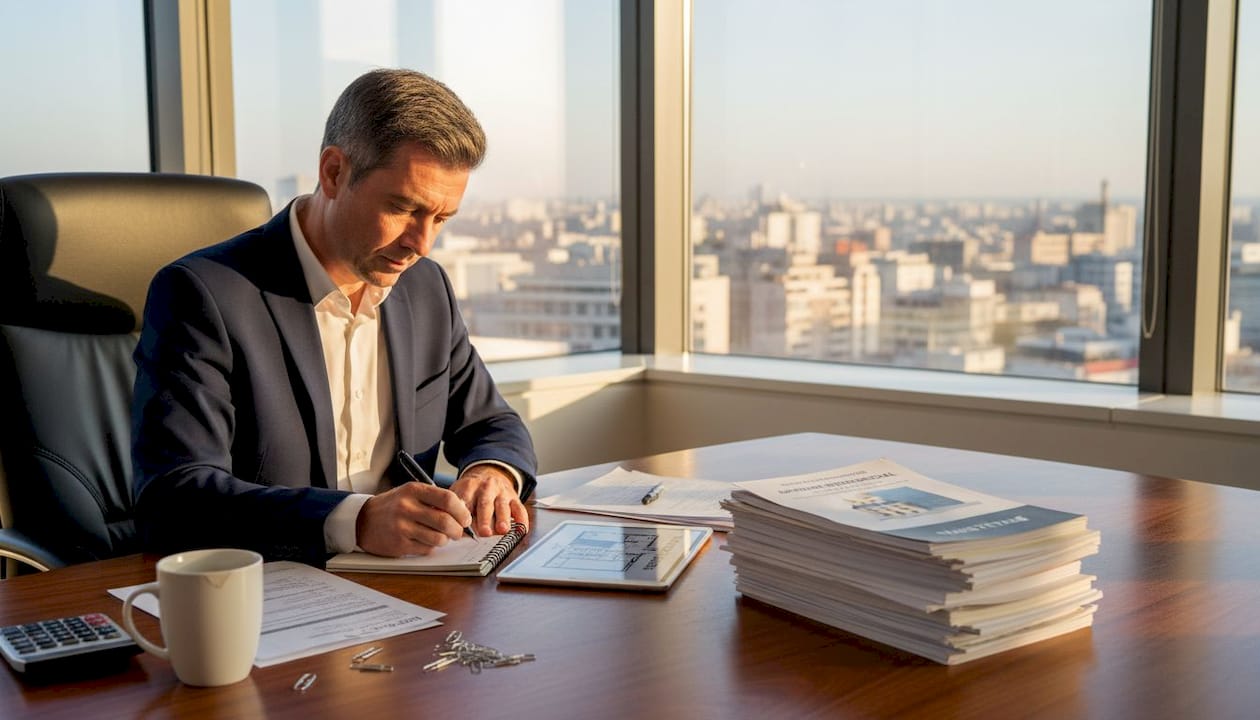 Un auditeur passe en revue les dossiers immobiliers depuis son bureau.