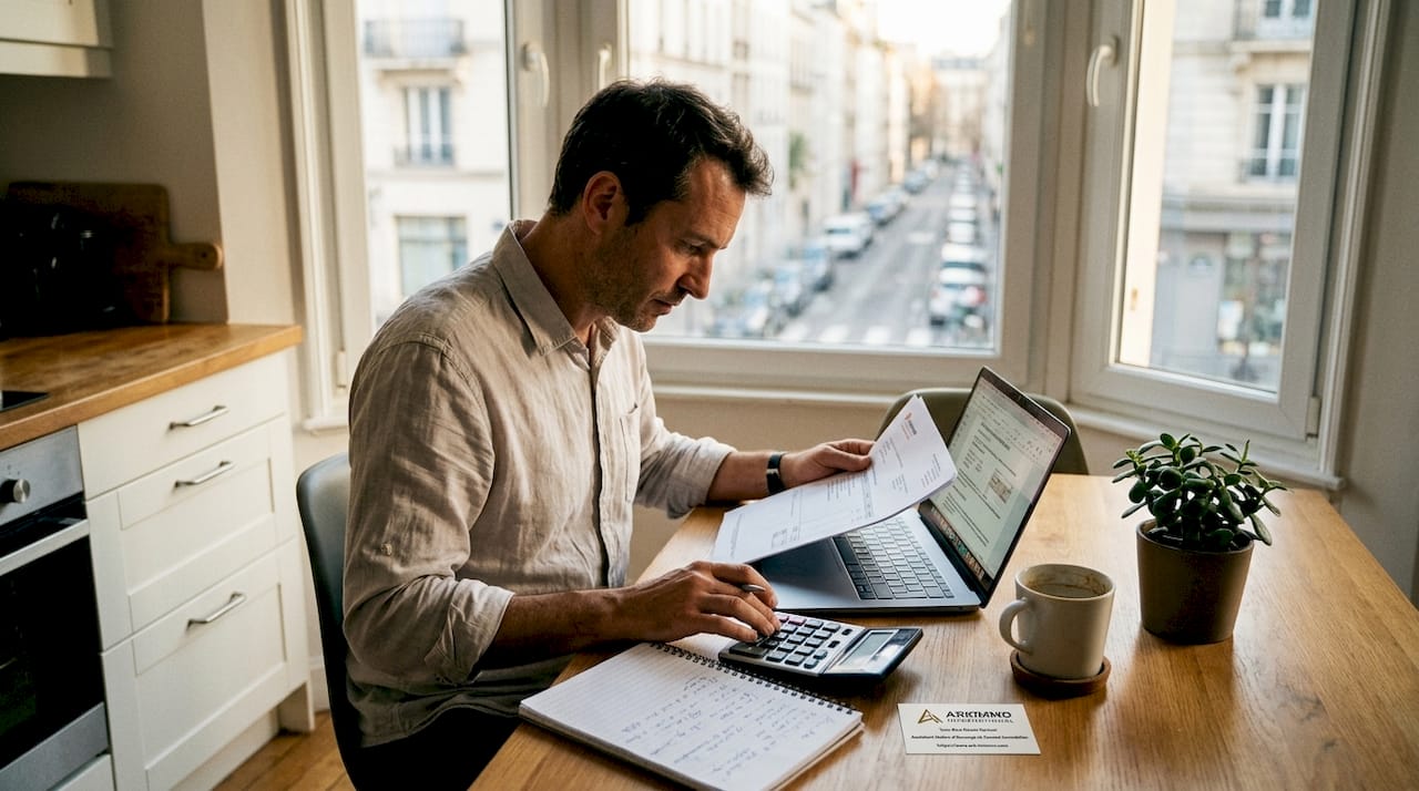 Un homme passe en revue les factures pour ses travaux de rénovation à la maison.