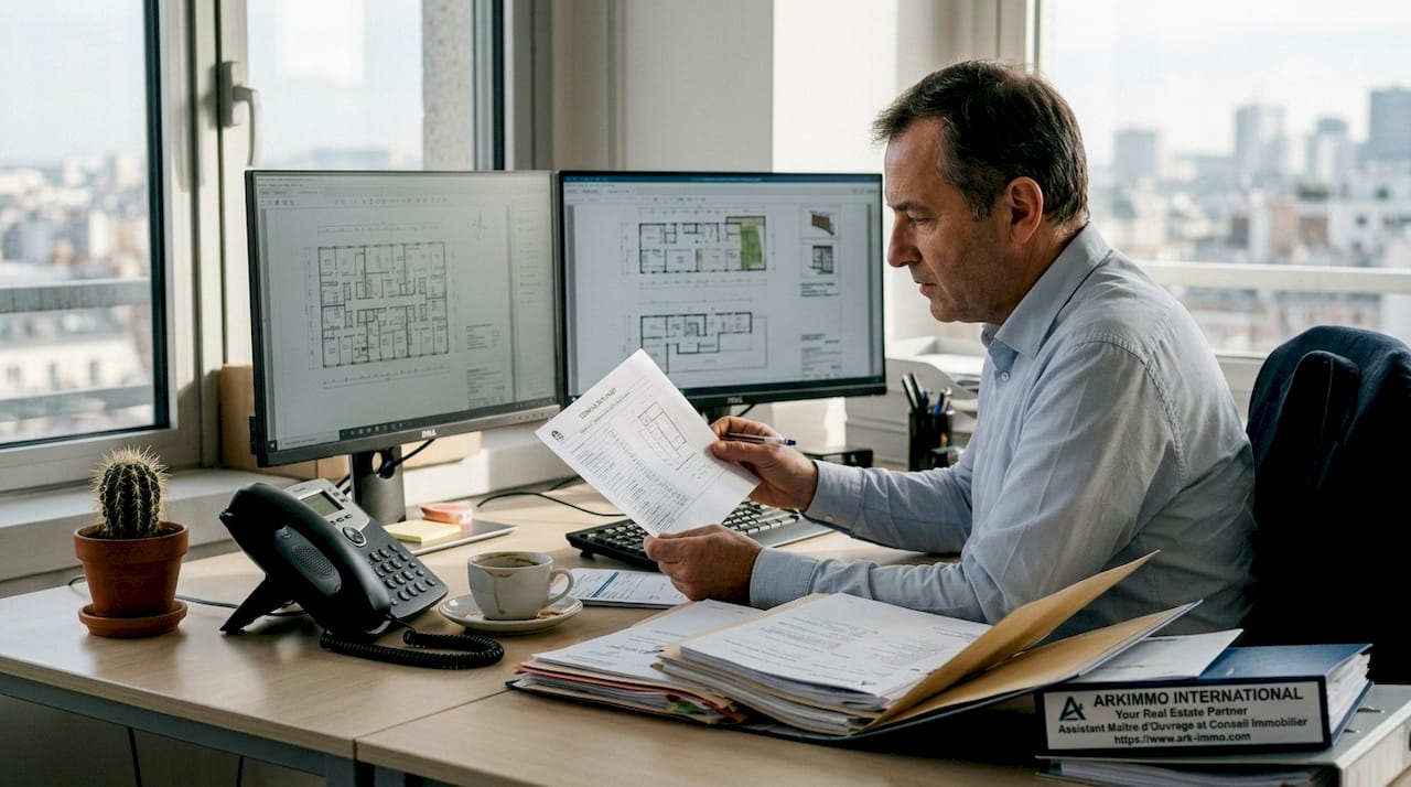 Un administrateur de biens en train d’étudier une fiche technique