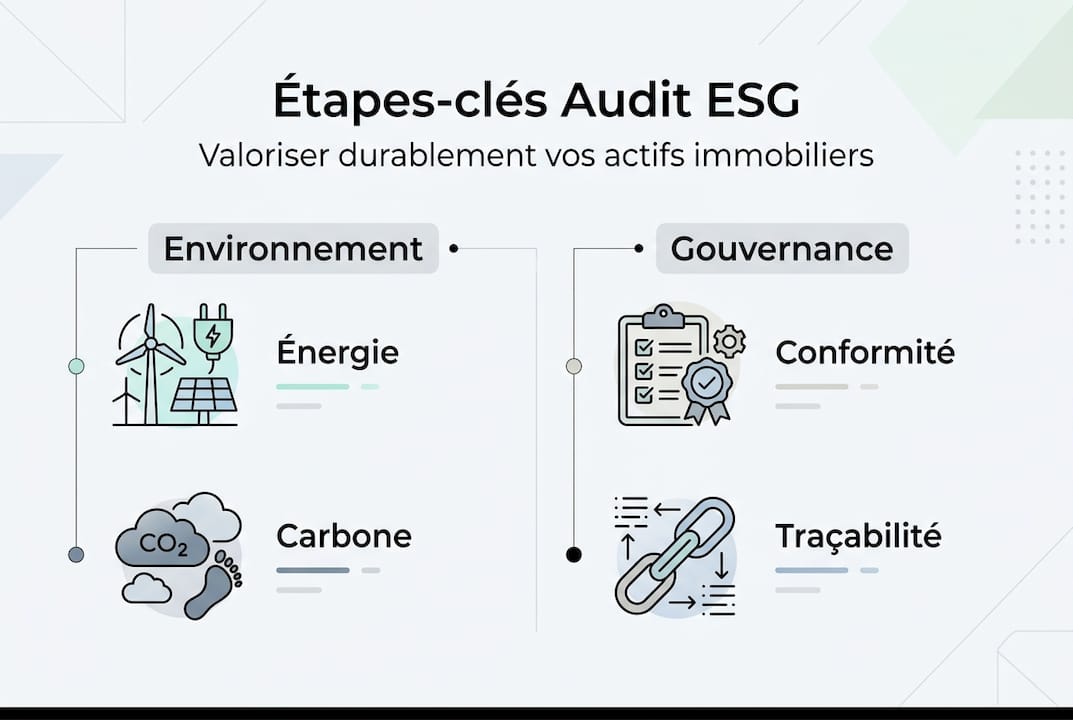 Découvrez en image les différentes étapes clés d’un audit ESG dans le secteur immobilier.