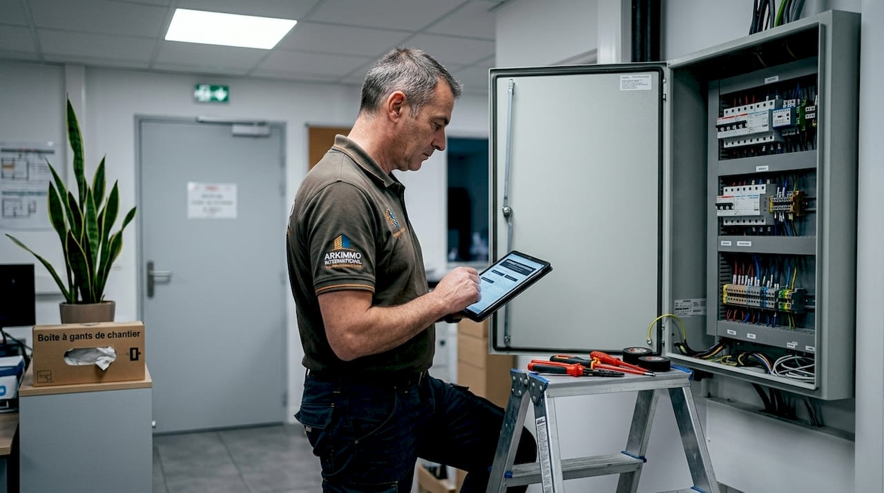 Un technicien spécialisé contrôle l’état et l’entretien des équipements immobiliers.