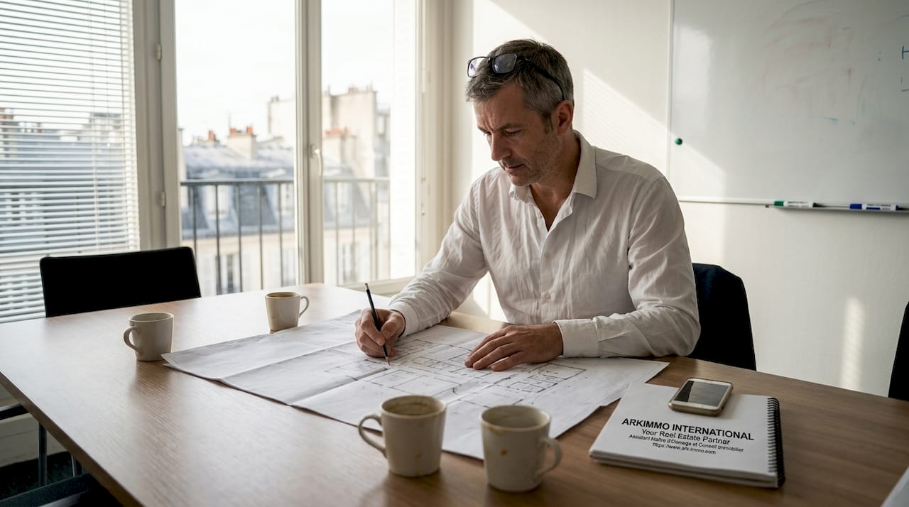 Le responsable de projet passe en revue les plans d’un nouveau programme immobilier.