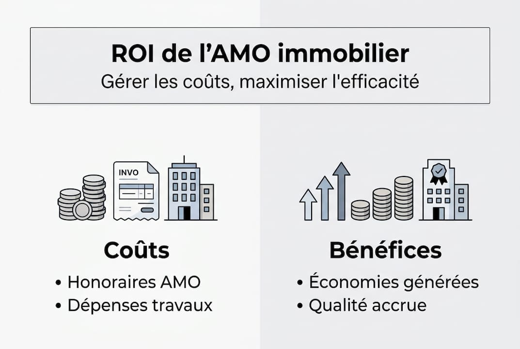 Découvrez notre infographie dédiée à l’analyse des coûts et des avantages liés à l’intervention d’une AMO dans votre projet immobilier.