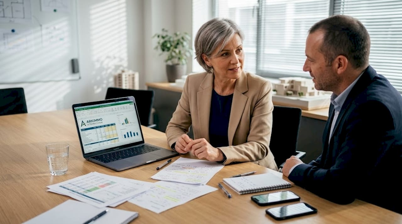 Des collaborateurs passent en revue l’évaluation énergétique des actifs.