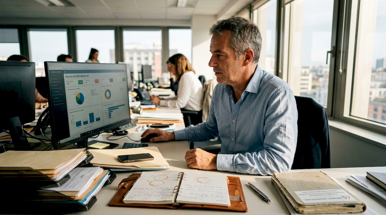 Un responsable de projet immobilier en pleine gestion au bureau