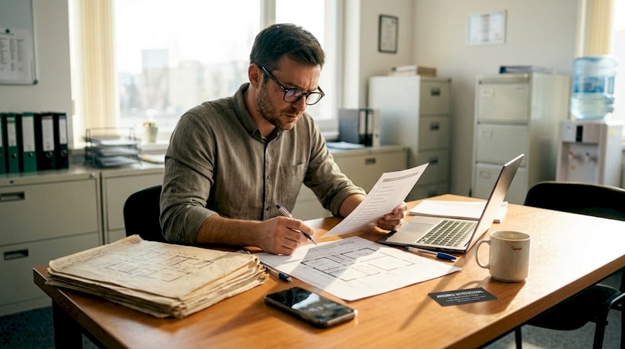 Le gestionnaire immobilier passe en revue les documents de la liste de contrôle d’audit.