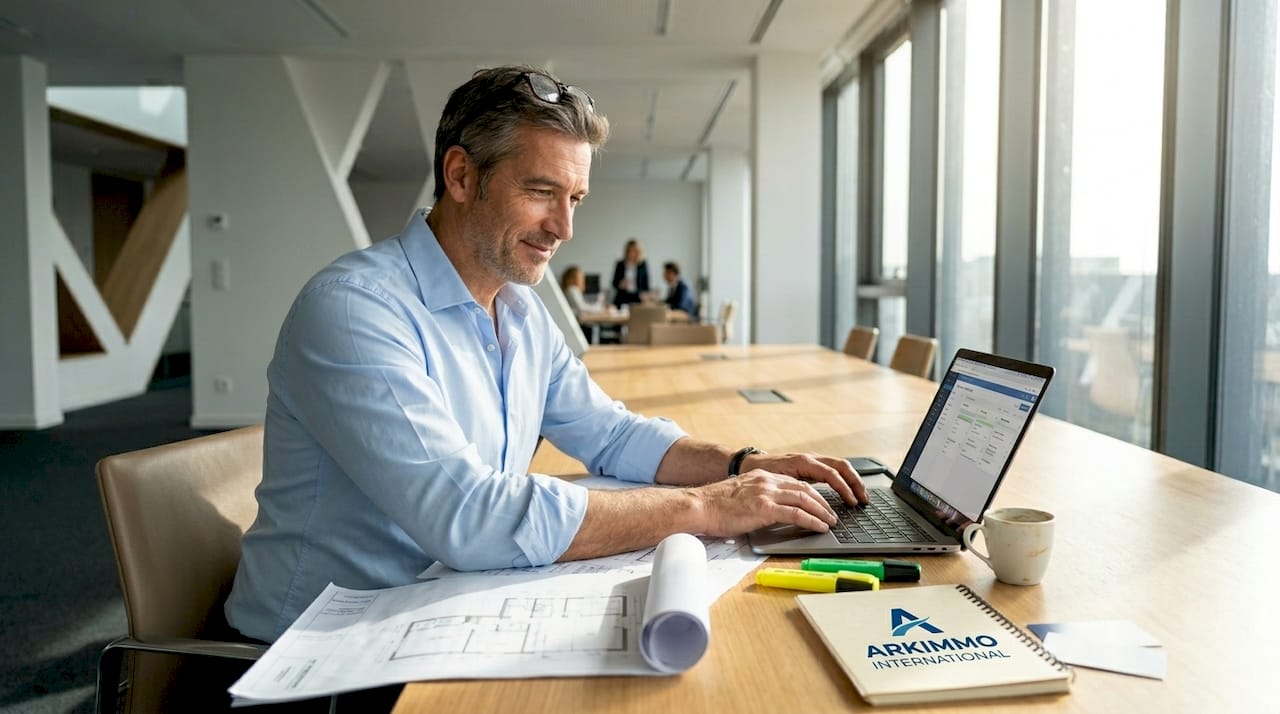 Un responsable de projet immobilier en train d’étudier les plans de construction.