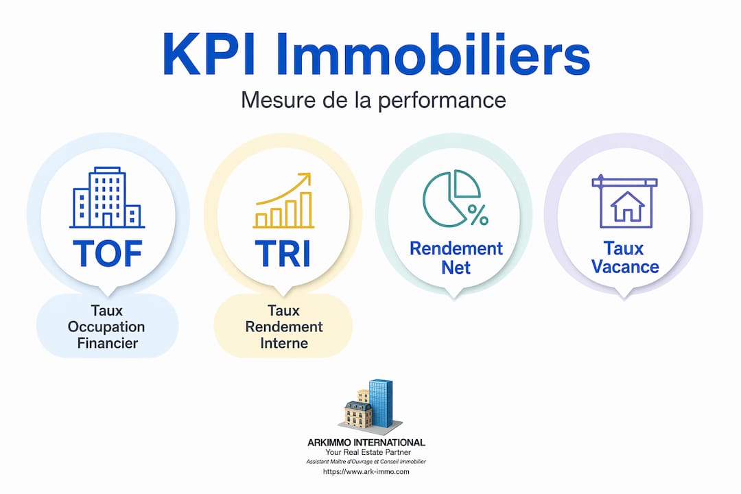 Visuel présentant les principaux indicateurs de performance pour la gestion immobilière