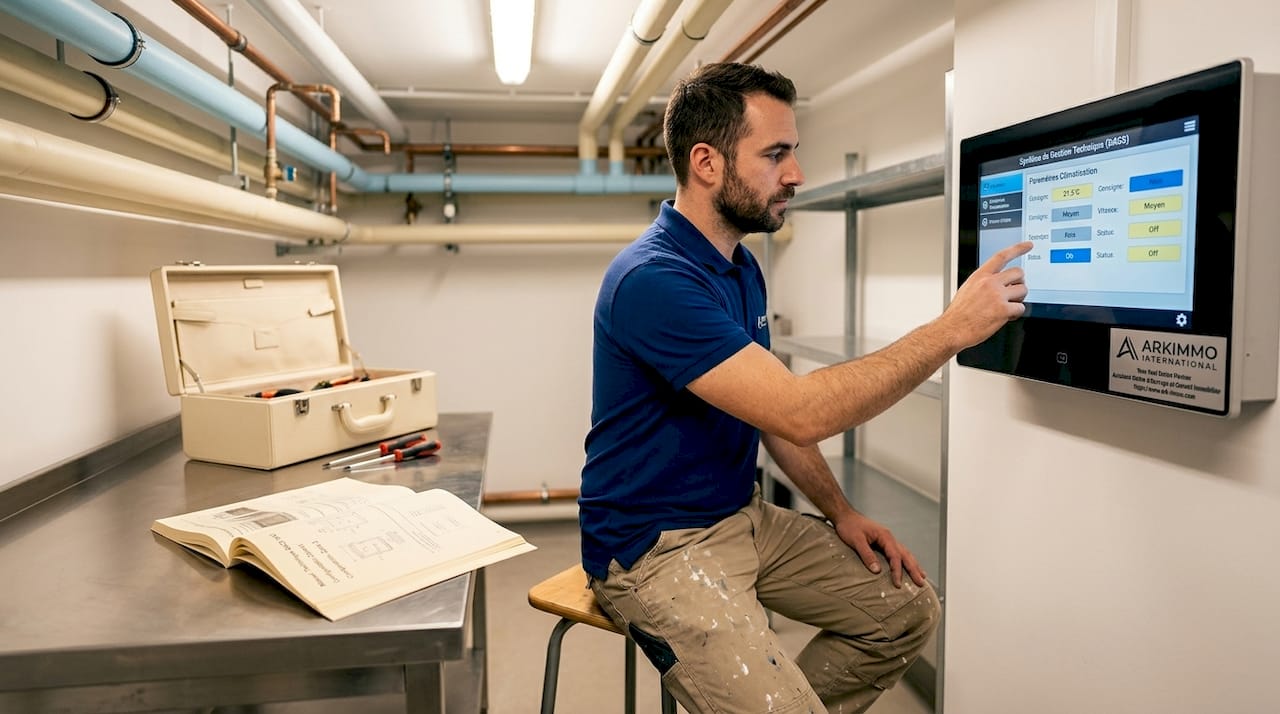 Un technicien en train de paramétrer un tableau de commande BACS