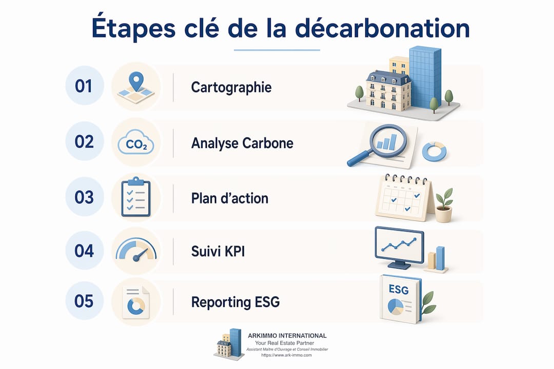 Infographie présentant les différentes étapes d’une démarche de décarbonation
