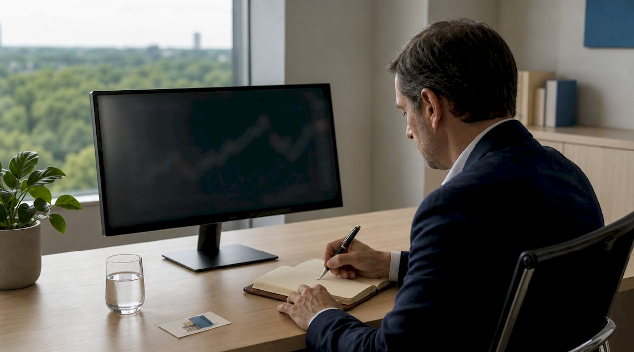 Un gestionnaire d’actifs passe en revue les indicateurs de performance de son portefeuille immobilier depuis son bureau.
