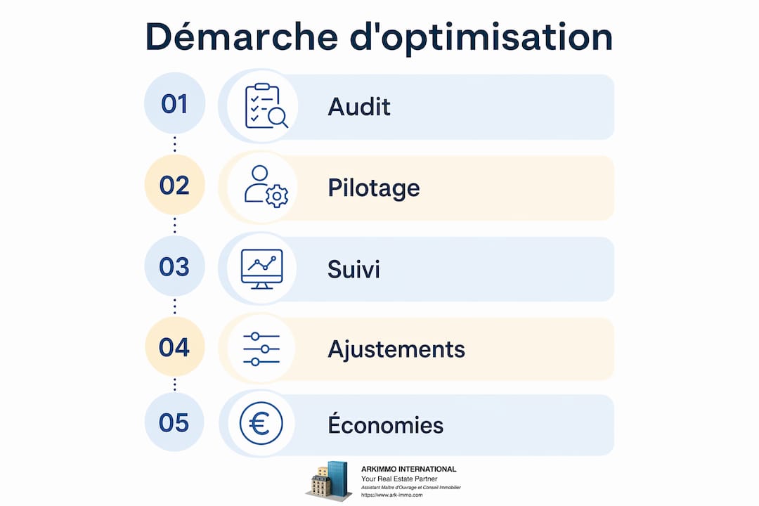 Schéma des étapes clés pour optimiser la gestion et la performance énergétique des bâtiments