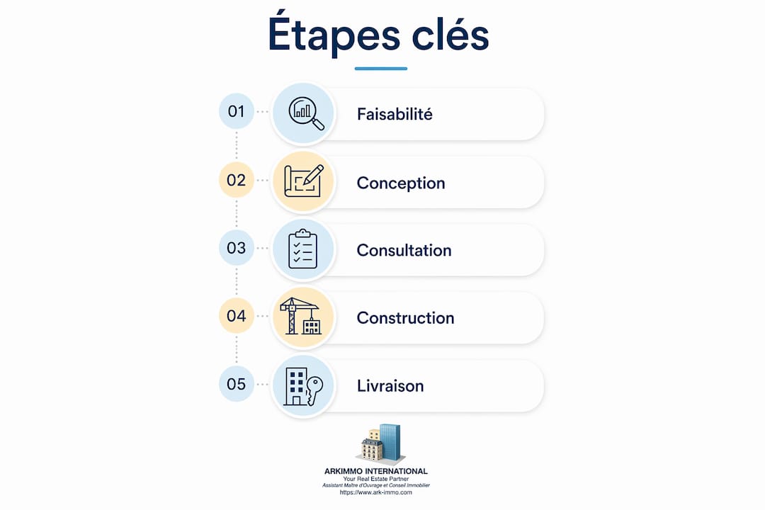 Infographie présentant les étapes essentielles pour structurer un programme immobilier