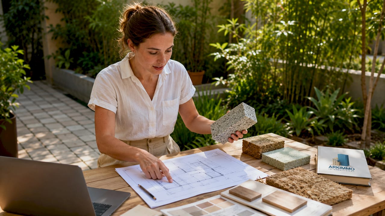 Une ingénieure présente le projet environnemental lié à l’immobilier.