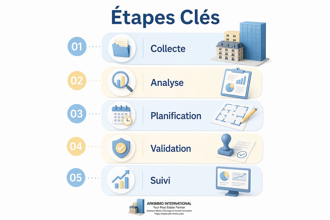 Schéma illustrant les grandes étapes de l’élaboration d’un budget immobilier