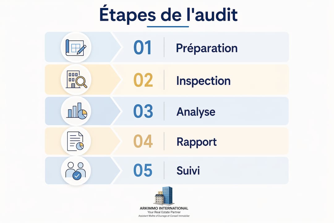 Schéma illustrant les principales étapes d’un diagnostic technique immobilier