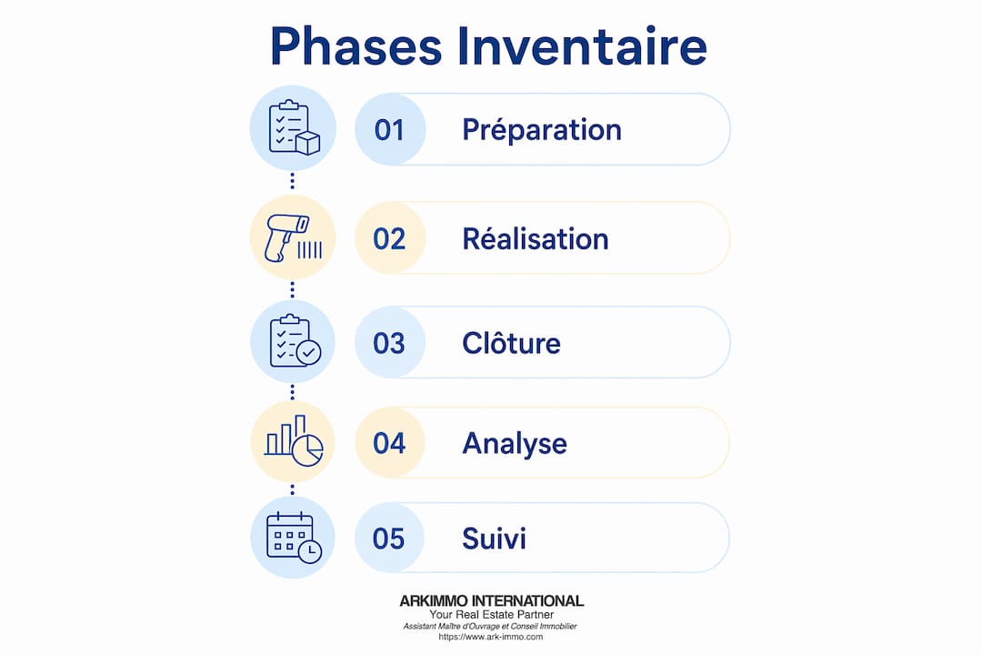 Schéma illustrant les étapes essentielles de la gestion d’un inventaire immobilier