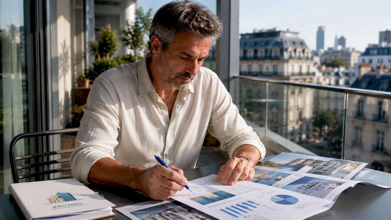 Un investisseur examine attentivement les dossiers d’un fonds immobilier pour s’assurer de la solidité du projet et des perspectives de rendement.