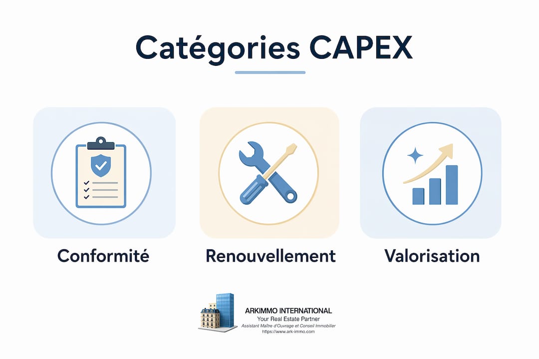 Présentation visuelle des grandes familles de dépenses d’investissement dans l’immobilier