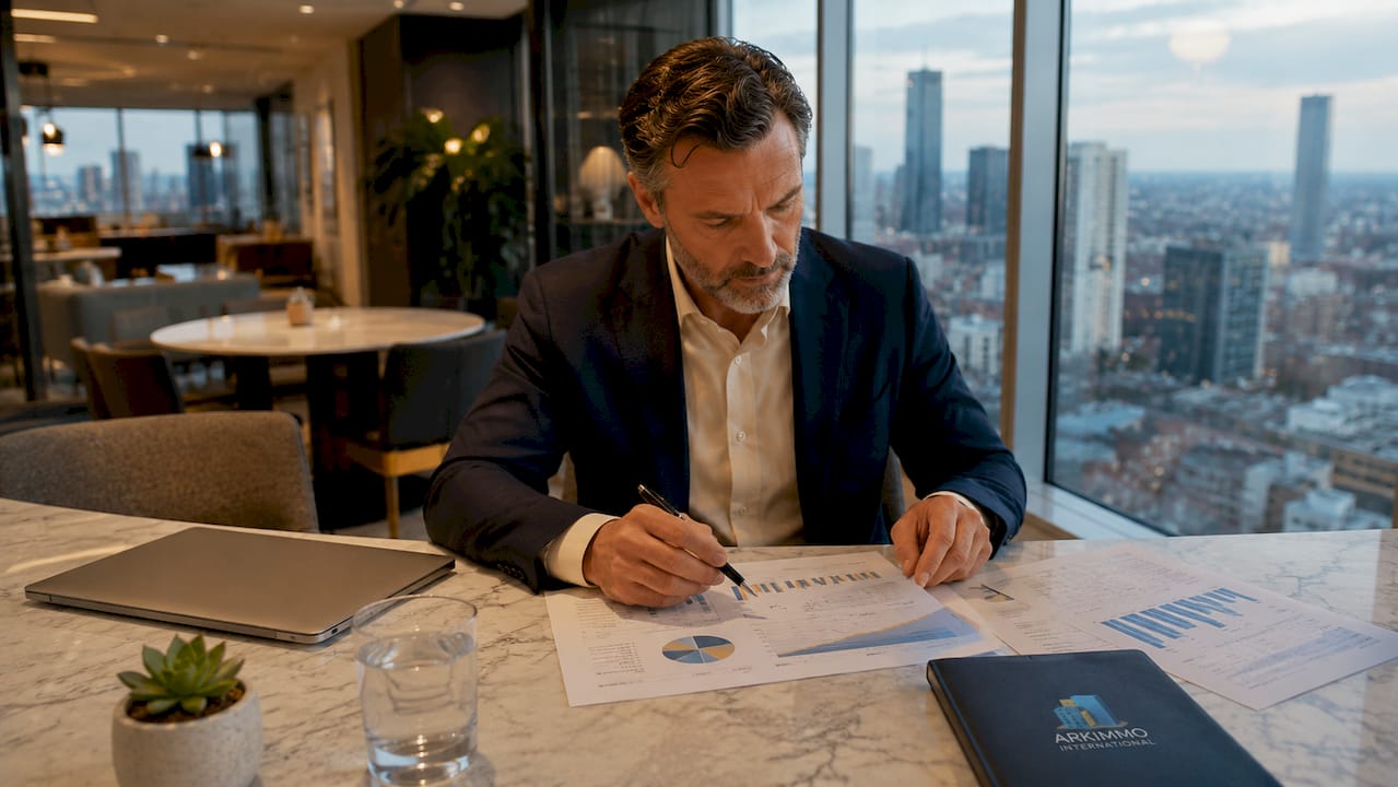 Un gestionnaire d’actifs passe en revue des dossiers immobiliers à son bureau.