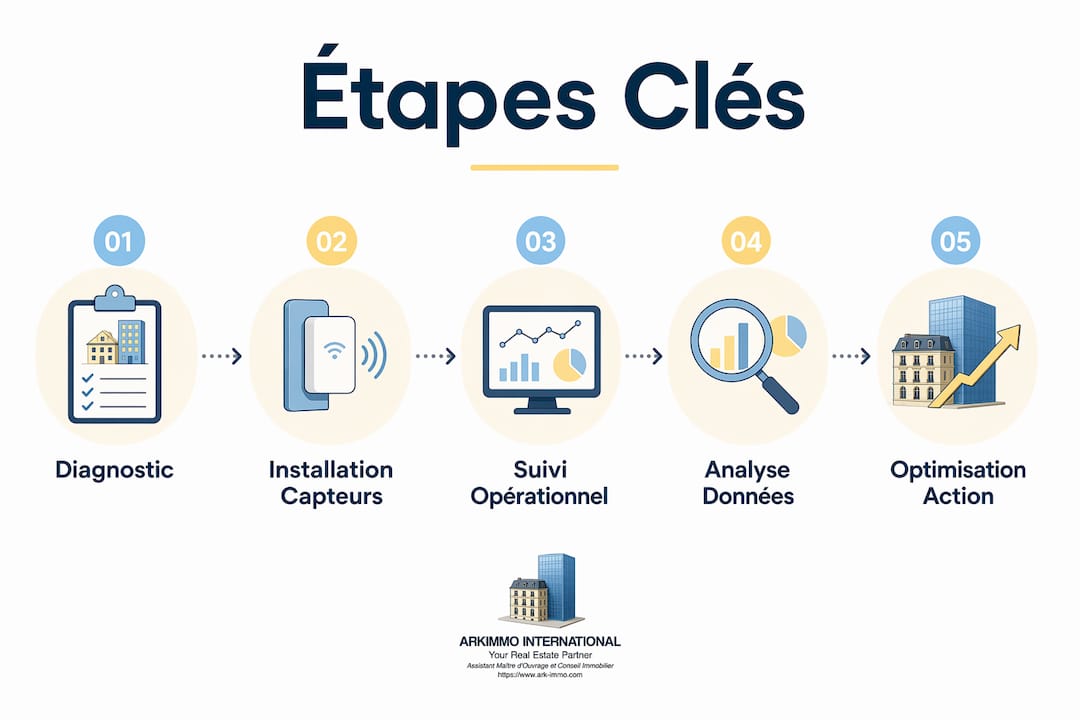 Schéma illustrant les différentes étapes du suivi de la consommation énergétique