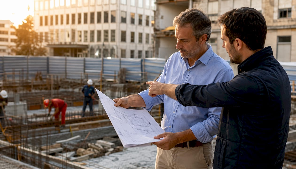 Le responsable du projet échange avec l’équipe sur le terrain pour faire le point sur l’avancement des travaux.