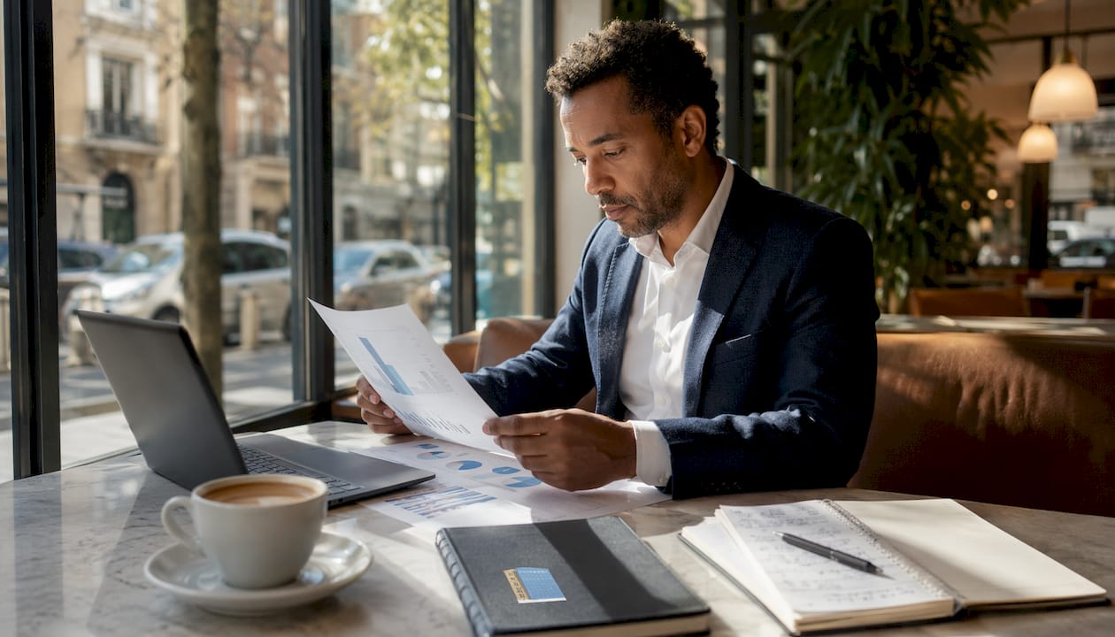 Un gestionnaire immobilier passe en revue des dossiers dans son bureau.
