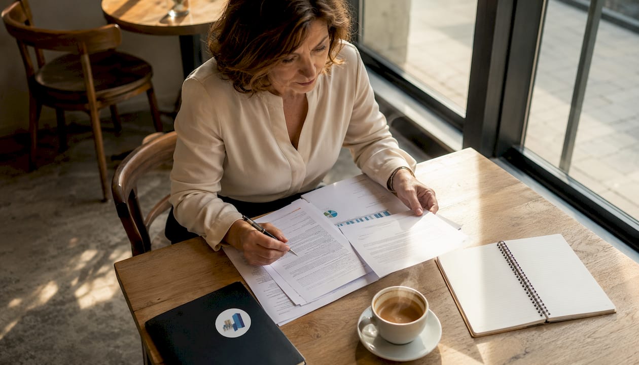 Une cheffe d’entreprise passe en revue les contrats de gestion des installations afin de s’assurer qu’ils répondent parfaitement aux besoins de sa société.