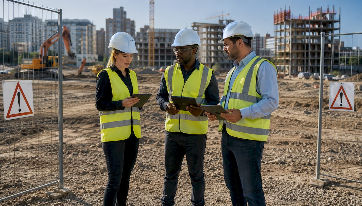 Des experts réalisent une inspection sur un chantier urbain en reconversion.