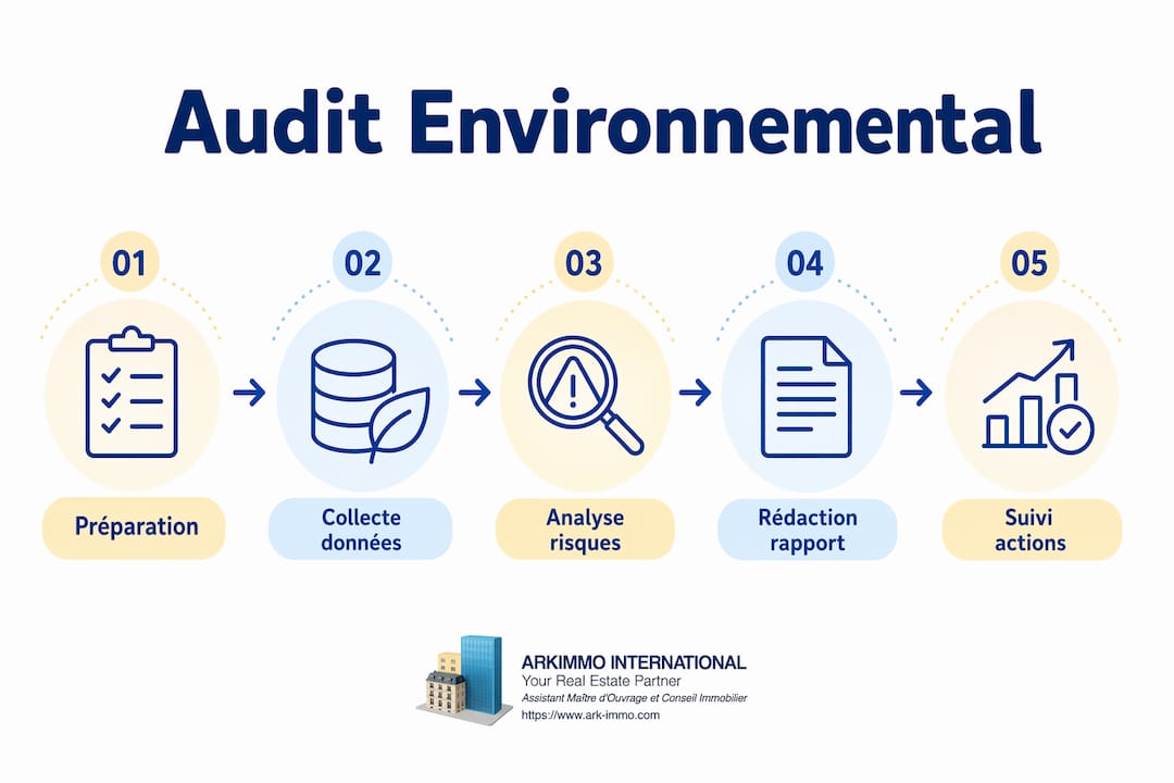 Infographie présentant les différentes étapes d’un audit environnemental