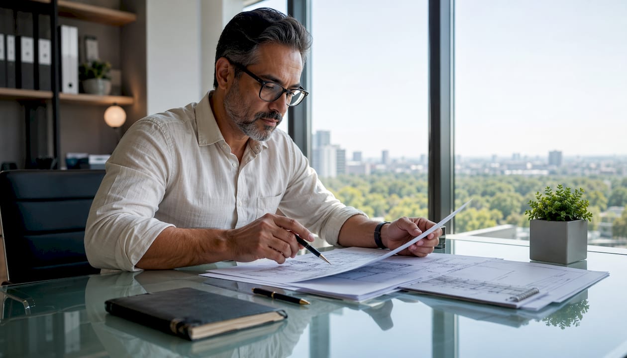 Chef de projet en train d’analyser des dossiers immobiliers à l’international