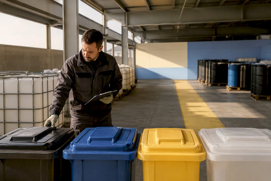 Contenants triés dans une zone de stockage