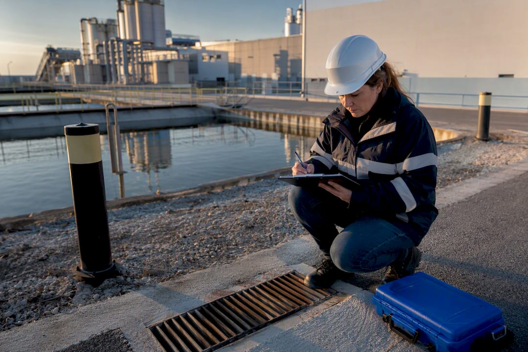Auditrice inspectant un site industriel
