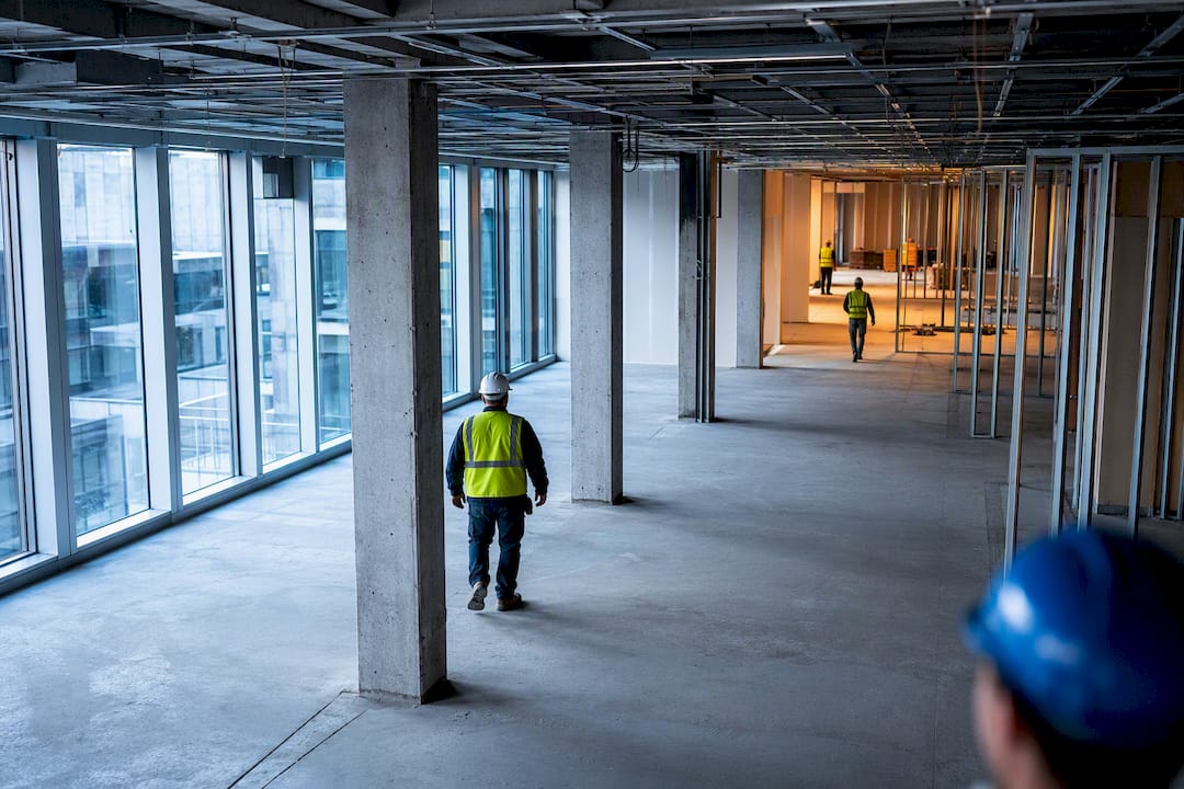 Intérieur tertiaire mettant en lumière diverses étapes du chantier