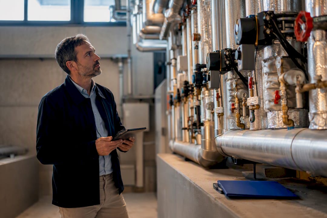 Auditeur technique vérifiant les systèmes d'un bâtiment commercial