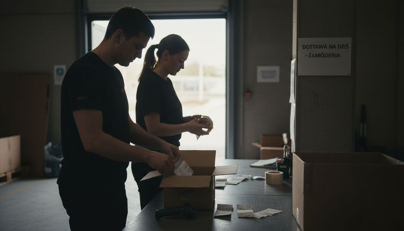 Kompletowanie i pakowanie zamówień przy stanowisku w magazynie