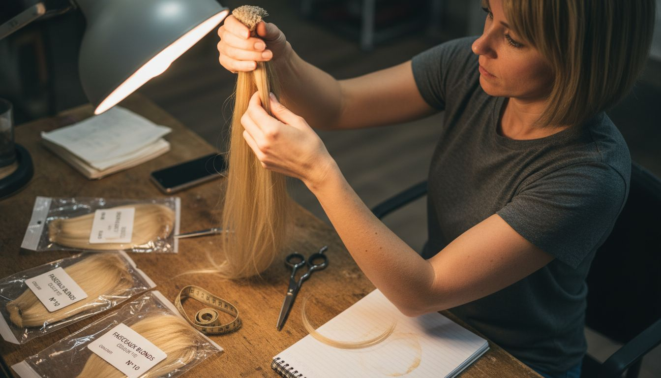 Stylist inspecting hair bundle details