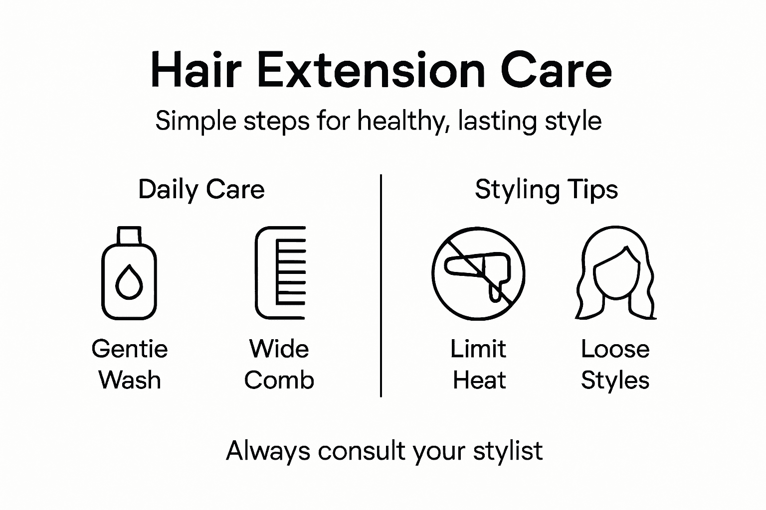 Infographic with steps for hair extension care and maintenance