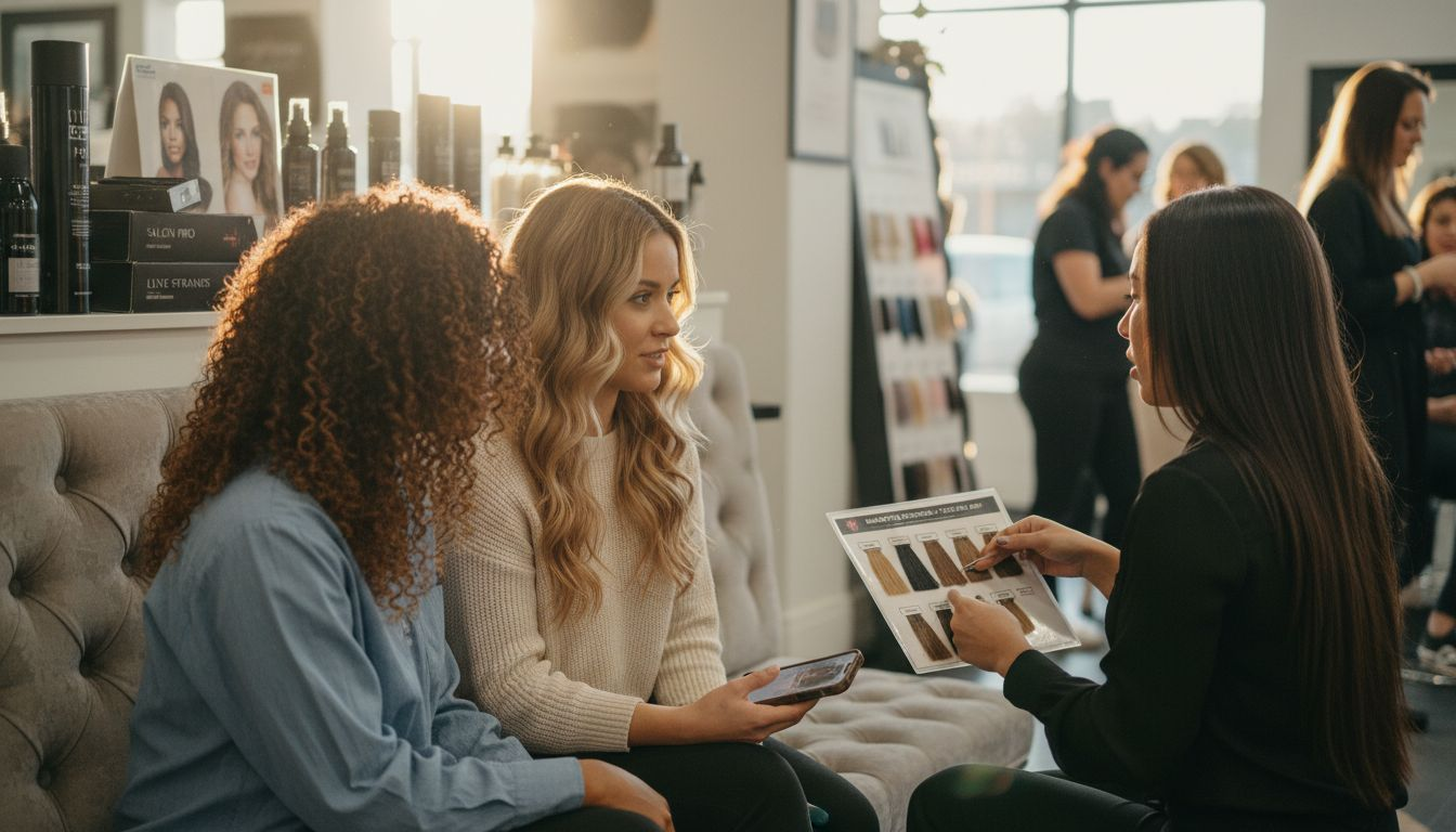 Comparing hair extension textures in boutique