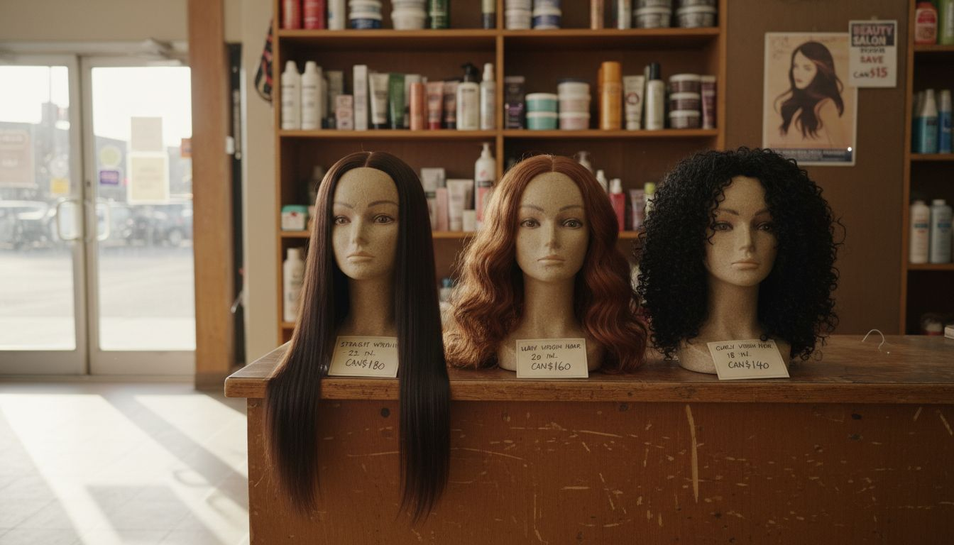 Virgin hair textures displayed on mannequins