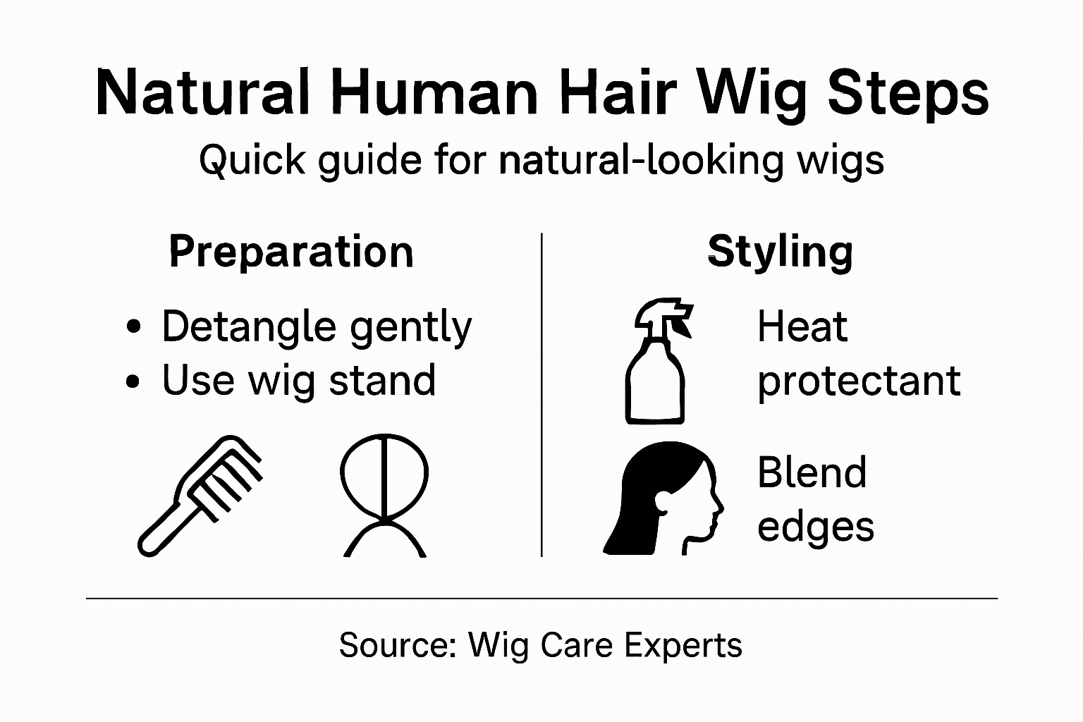 Infographic illustrating steps for natural wig styling