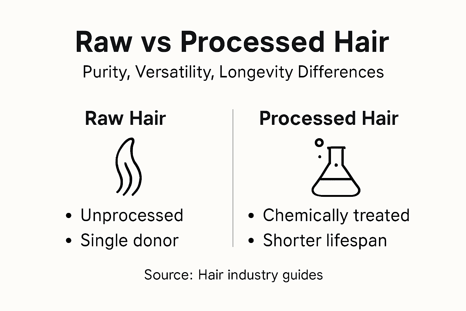Infographic raw versus processed hair comparison