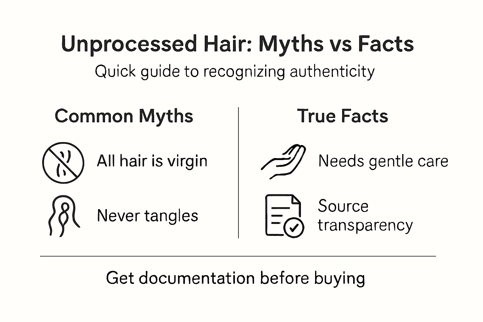 Infographic illustrating unprocessed hair myths and facts