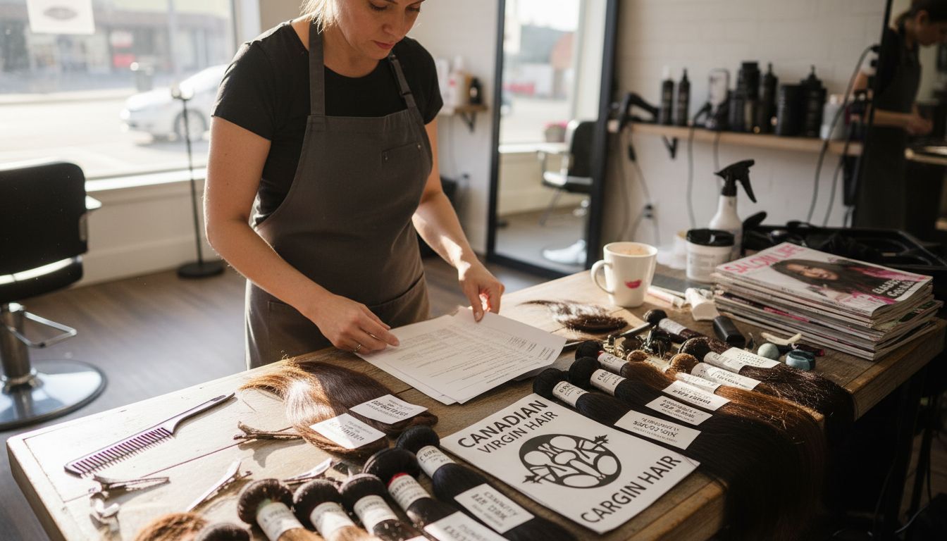 Stylist sorting hair extension bundles for client