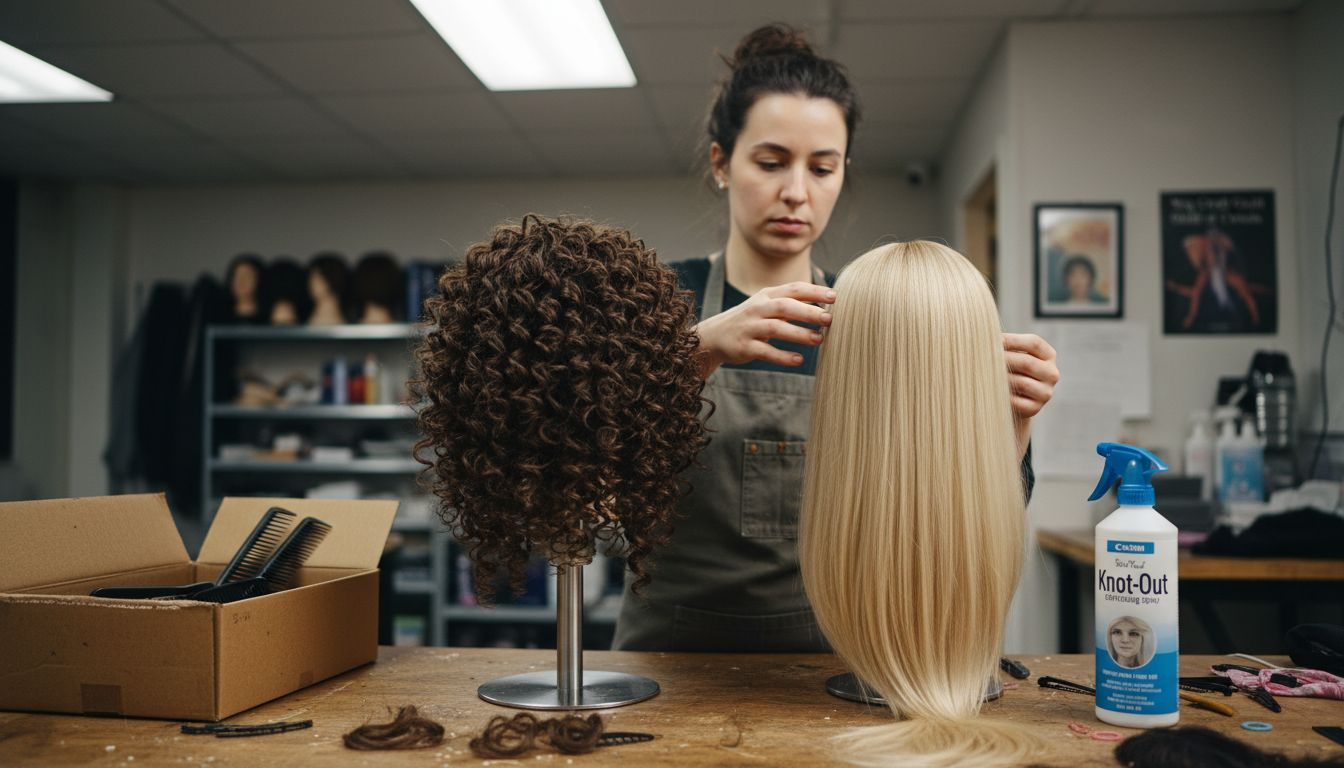 Stylist examines different wig hair textures