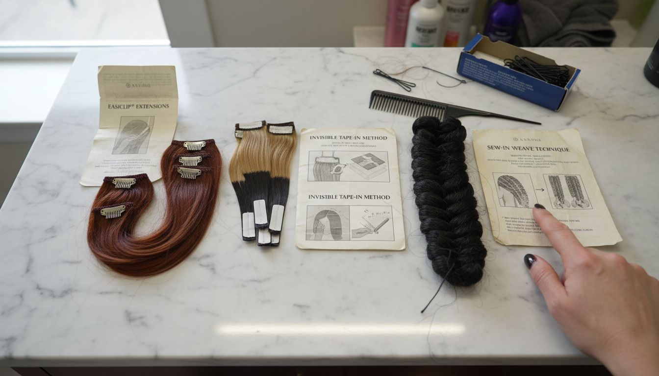 Three hair extension types side by side