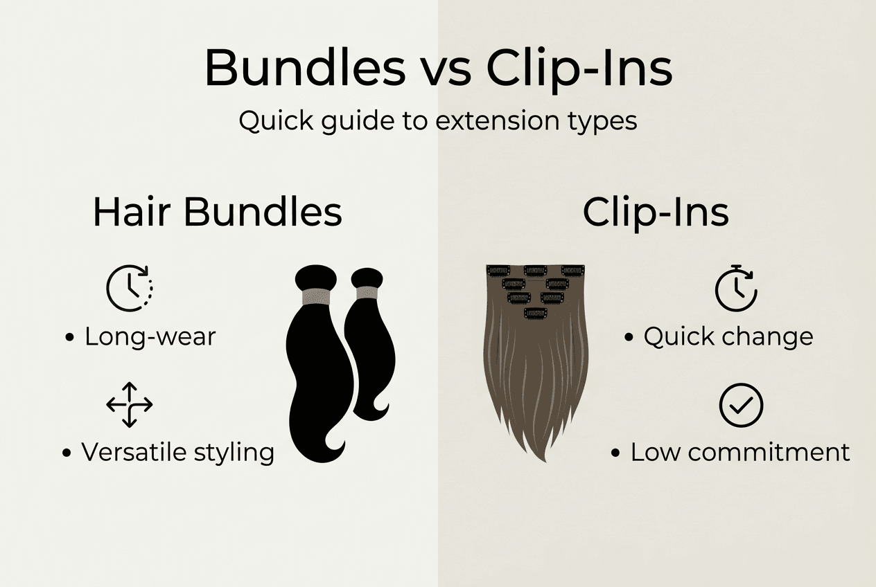 Infographic with bundles versus clip-ins key features