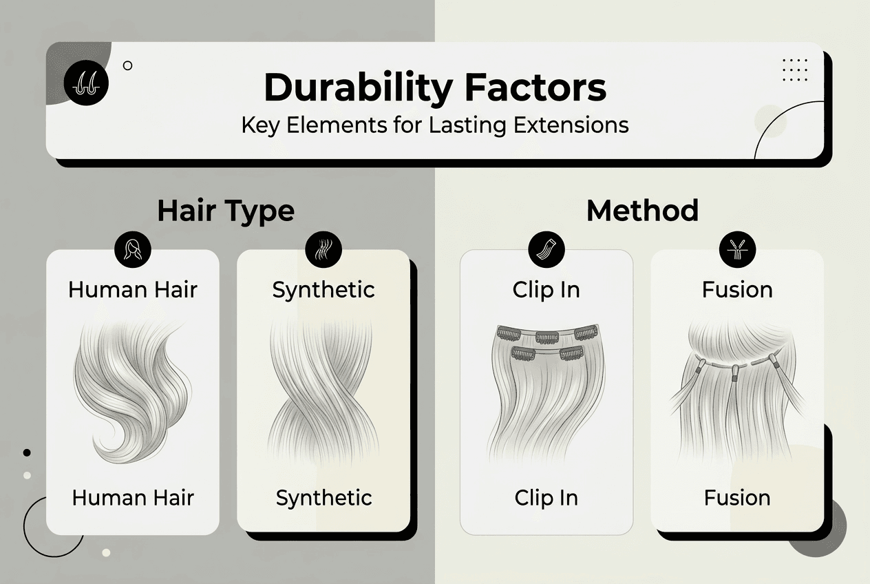 Infographic comparing hair extension durability features