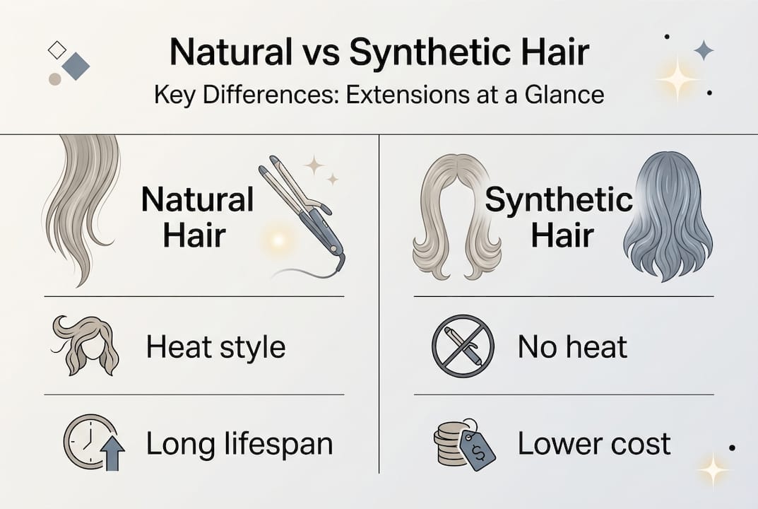 Infographic comparing natural and synthetic hair extensions